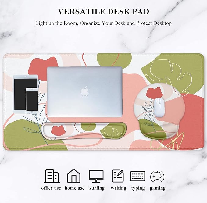 LATEEFAH Mouse Pad with Wrist Rest Large Mouse Pad Ergonomic Gaming Desk Pad Keyboard Wrist Rest Set 4-in-1 Desk Mat Keyboard Mat for Home Office