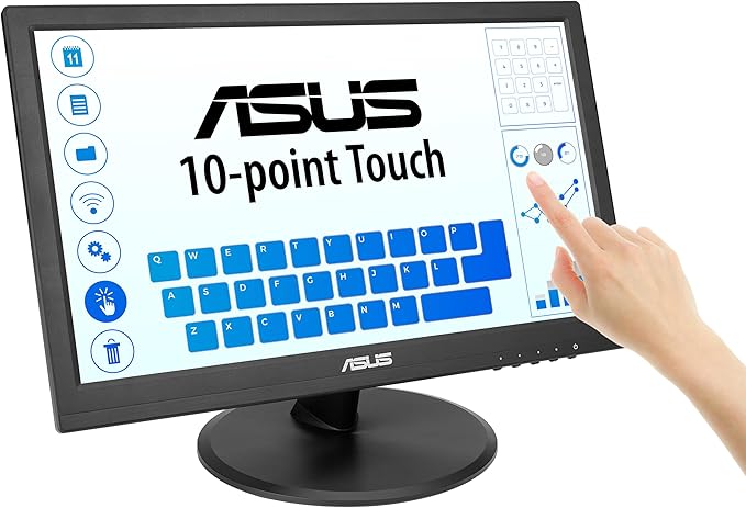 ASUS 15.6” 1080P Touch Monitor (VT169HE) - Full HD 10-Point Touchscreen IPS Wide Viewing Angle Frameless Eye Care Flicker Free Low Blue Light HDMI Windows 11 Compliance VESA Mountable