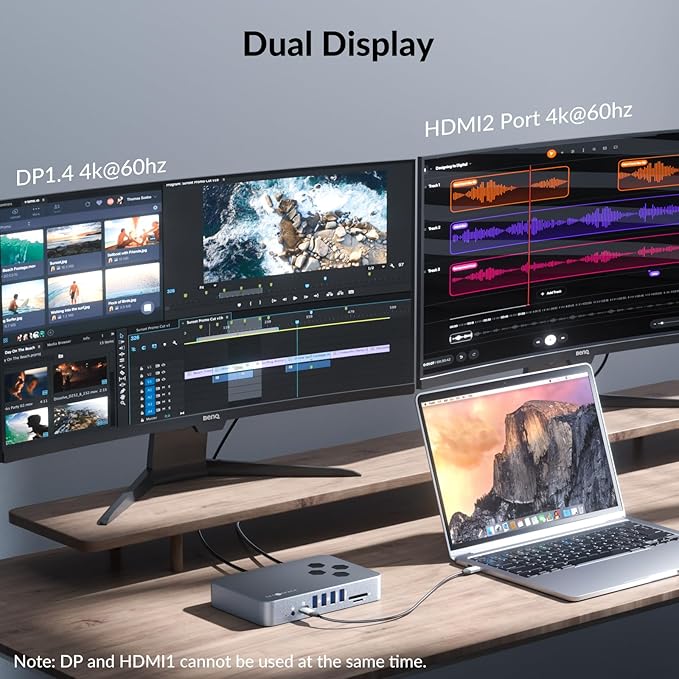 DisplayLink Docking Station with Dual Display 2 HDMI Ports and 1 DisplayPort for Double 4K Display Laptop 15 in 1 Docking Station with 100W PD Charging SD/TF 1 USB-C 6 USB-A Ports 3.5mm Audio