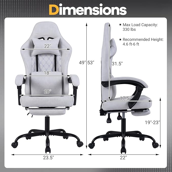 Giantex Gaming Chair Ergonomic Computer Chair with Headrest Lumbar Support Linkage Armrests Reclining Backrest &amp Footrest High Back Swivel Office Chair Video Game Chair (Grey)