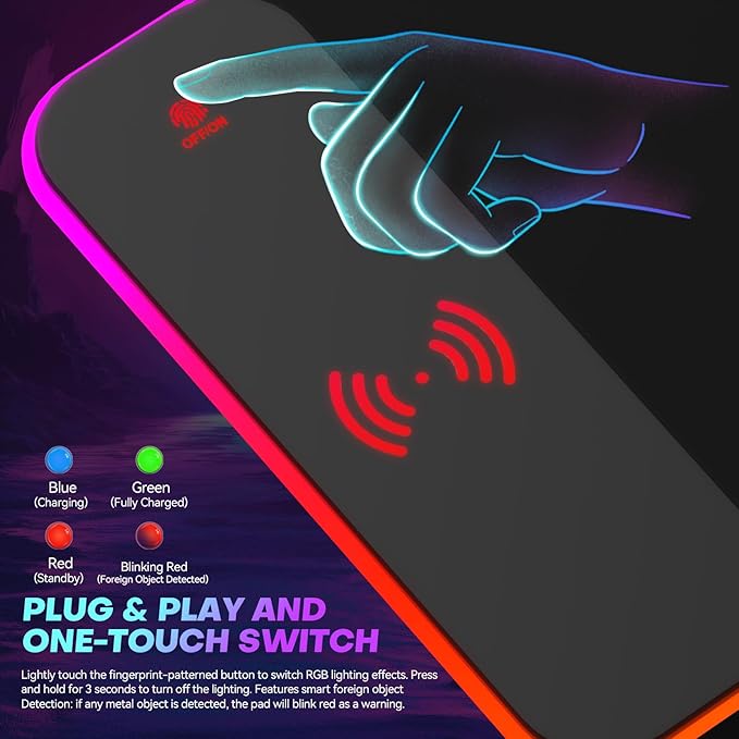RGB Gaming Mouse Pad with 15W Wireless Charger 17 Lighting Modes LED Mouse Mat Extra Large 27.6x11.8 Extended Mouse Pad with Non-Slip Base Type-C Plug &amp Play for Keyboard Mouse and Phone