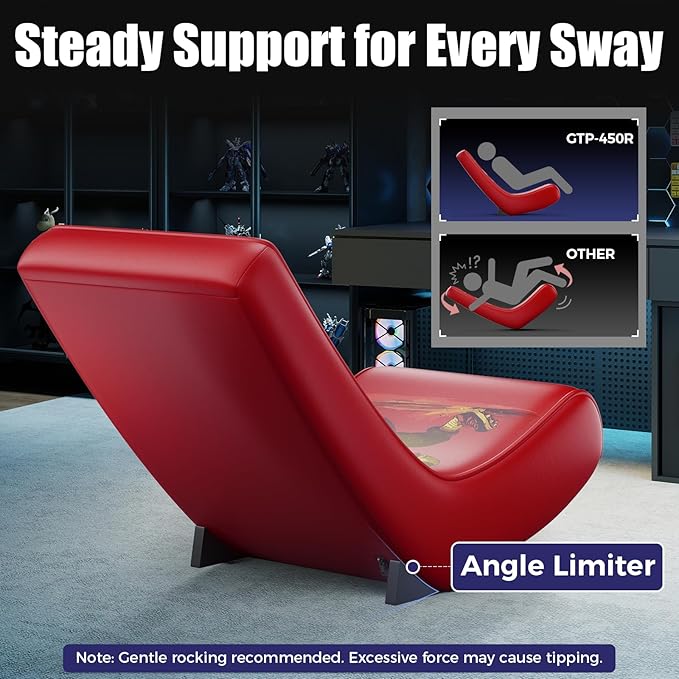 GTPLAYER Floor Rocking Gaming Chair – Floor Rolling Game Chairs with Angle Limiter Gamer Rocker Floor Seat Compact &amp Lightweight Red Football