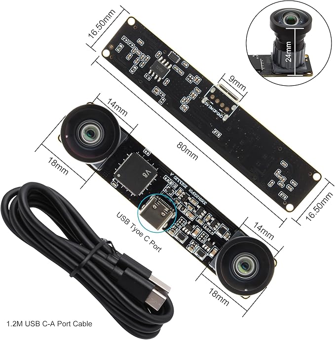 SVPRO 1200P 60fps Global Shutter USB Camera with Dual M12 Lens 3D Stereo Wide Angle Computer Vision Industrial Face Recognition Camera for WindowsLinuxAndroidMacOSRaspberry Pi