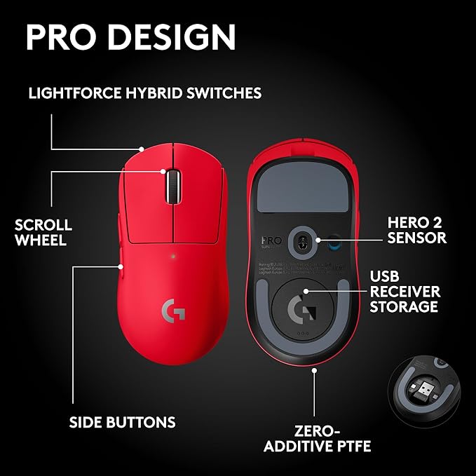 Logitech G PRO X Superlight 2 SE Wireless Gaming Mouse 60 g pro-Grade Mouse with 5 programmable Buttons 44K DPI Sensor 888+ IPS 1 kHz Report Rate USB-C Charging for PC/Mac - Red