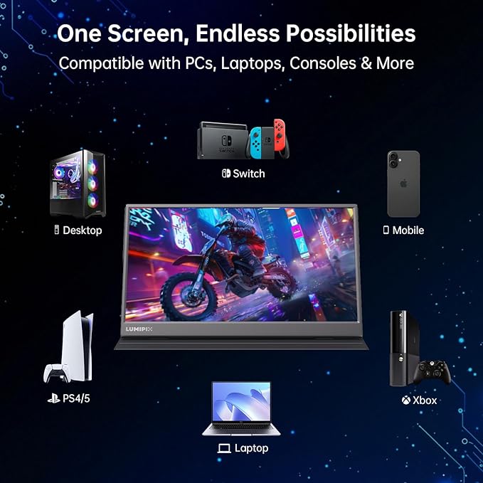 Portable Monitor 15.6 Inch 1080P FHD IPS Gaming Display Monitor with USB-C &amp HDMI Ultra-Slim External Second Screen with Smart Cover &amp Speakers for Laptop XboxPC Mac Phone PS5 Switch