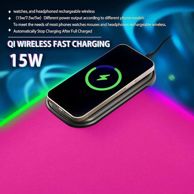 Bright Pink Mouse Pad Gaming Mousepad Non Slip Desk Mat Wireless Charging RGB Computer Mouse Pads Keyboard Pad Mats for Office Home Desktop 35.4 x 15.7 in