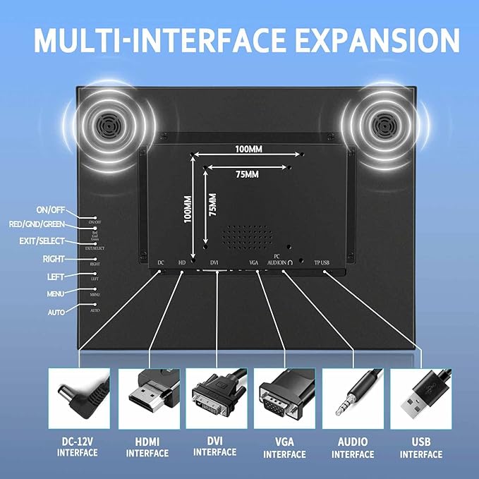 VSDISPLAY Portable Industrial Monitor with Dual Speaker15 Inch 1024x768 4:3 IPS LCD Touchscreen and VGA DVI Video InputMetal Shell with Bracket