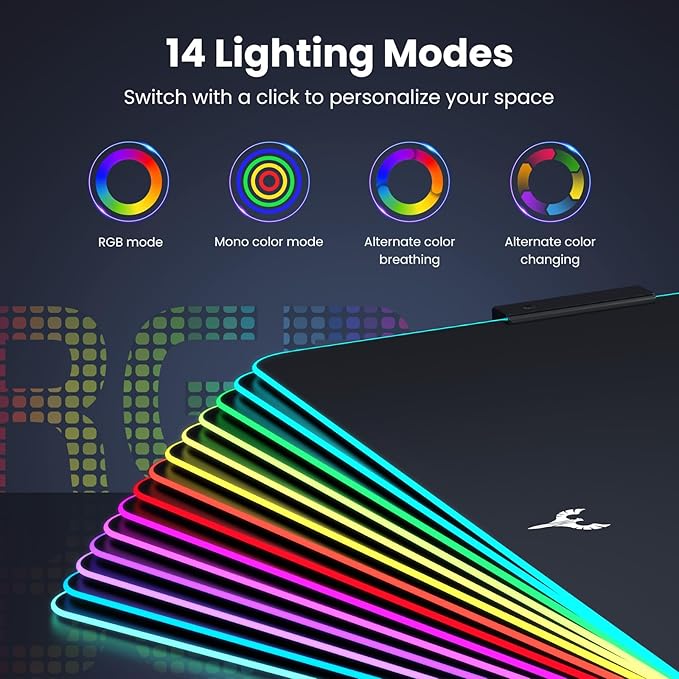 BladeHawks RGB Gaming Mouse Pad with 4Port USB Hub 14 Lighting Modes Oversize Anti-Slip Rubber Base Waterproof Coating Mouse Mat for Desk Laptop Computer PC Games Office