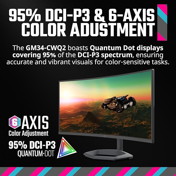 Cooler Master GM34-CWQ2 34” Curved UWQHD 3440 x 1440 VA Quantum Dot Gaming Monitor | Up to 180Hz | Up to 0.5ms | Curve 1500R | FreeSync Premium|Nvidia | HDR Support |DP1.4 * 1 | HDMI2.0 * 2