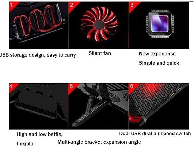 10-17.3 Laptop Cooler Cooling Pad | Ultra Slim Portable 5 Quiet Big Fans 2100RPM with USB Line Built in | Simple and Easy Use Design