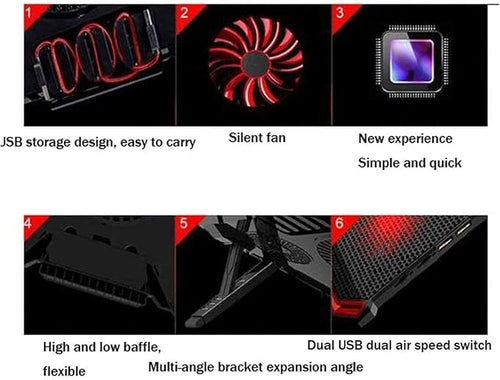 10-17.3 Laptop Cooler Cooling Pad | Ultra Slim Portable 5 Quiet Big Fans 2100RPM with USB Line Built in | Simple and Easy Use Design