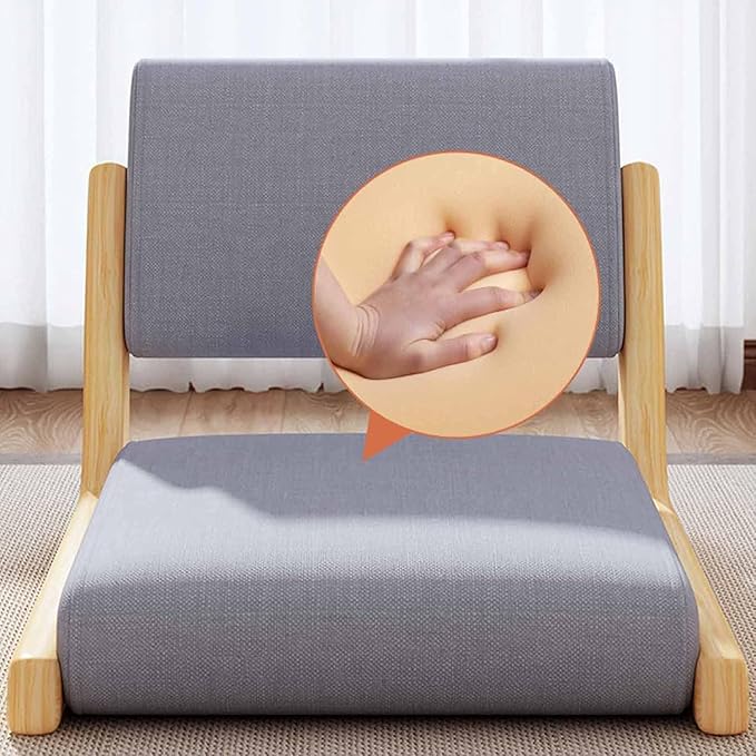 BTZHY Floor Chair Tatami Floor Chair Portable Legless Chair with Backrest Solid Wood Legless Stool with Comfortable Cotton and Linen Upholstery Portable Single Seat Chair(Grey1)