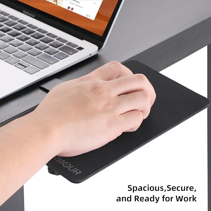 Z1 Adjustable Ergonomic Mouse Clamp with Mouse Pad for Laptop Stand and Desk Fits Up to 2.1'' Thick Surfaces 9.3''x5.7'' Black