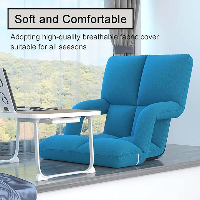 Adjustable 6-Position Floor ChairLazy Sofa Chair with Back SupportFolding Chaise Lounge Sofa Chair with ArmrestPadded Comfy Recliner Gaming Chairs for Living Room Bedroom (Red)
