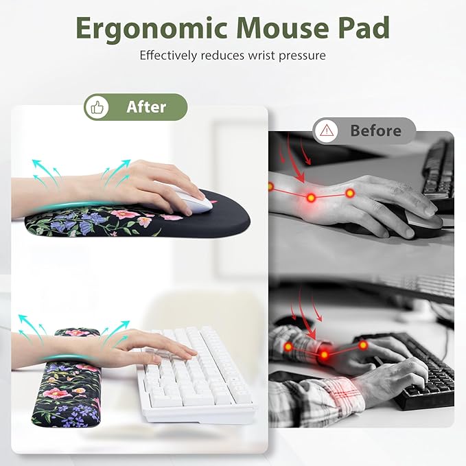 EYROZILL 3 in 1 Ergonomic Mousepad with Wrist Rest Gaming Keyboard Mouse Pad with Wrist Support Non-Slip Base Massage Design Pain Relief (Butterfly)