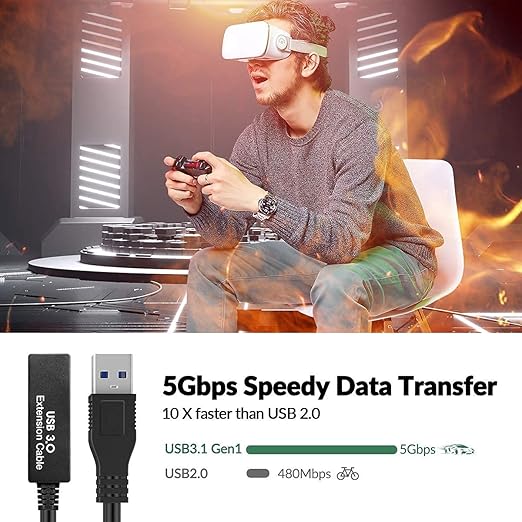 100FT USB 3.0 Active Extension Cable USB 3.0 Extension Cord A-Male to A-Female With High-Speed Data Signal Amplifier Compatible With Quest 3VRRift360 KinectXboxWebcamPS4 HD Camera or More