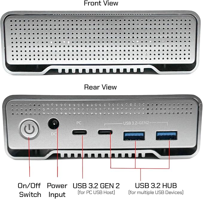 Avolusion PRO-G1 10TB USB 3.2 Gen 2 (10Gbps) USB-C External Hard Drive w/USB HUB for Windows/MacOS (Grey)