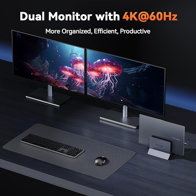 TobenONE Docking Station with Dual Monitor4K@60Hz 2 HDMI100W Power Supply PD 3.06 USBGigabit Ethernet Laptop Stand Verticallyfor WindowsChromeOS and More Space-Saving for Office/Home/Study