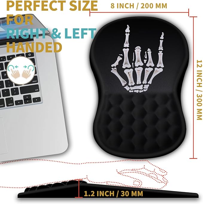 Hokafenle Ergonomic Mouse Pad Wrist Support with Massage Design Wrist Rest Pain Relief Mousepad with Memory Foam&ampNon-Slip PU Base Mouse Pads for Wireless Mouse &amp Desk (12x8 inchDevil's Horn