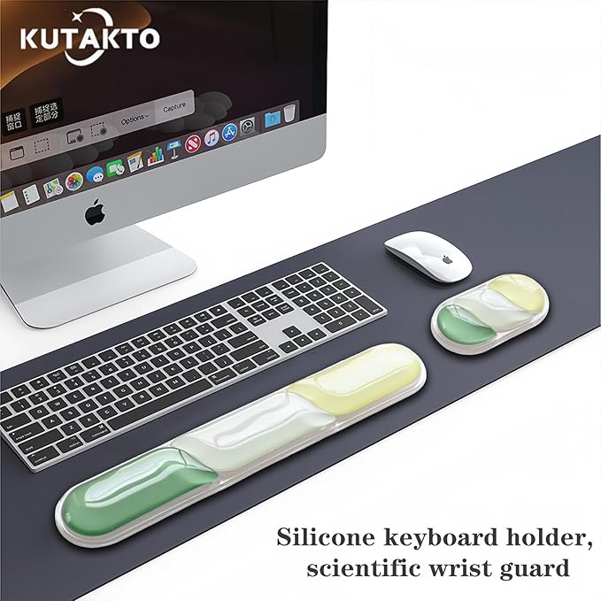 Ergonomic Keyboard Wrist Rest Gel Wrist Rest for Keyboard and Mouse Wrist Support and Keyboard Pad for Typing Pain Relief Anti-Slip Base Suitable for Office Laptop Computer Gaming Green