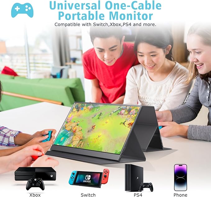 15.6 Inch Portable Monitor 1080P FHD IPS Gaming Display Monitor with USB-C &amp HDMI Light Weight Ultra-Slim External Second Screen with Smart Cover &amp Speakers for LaptopPC Mac Phone PS5 Swi