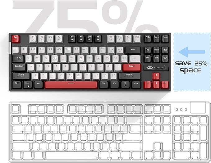 MageGee 75% Mechanical Gaming Keyboard Blue Switch LED Backlit 87 Keys Compact TKL Wired Computer Keyboards for Windows Laptop PC Gamer - Grey/Black