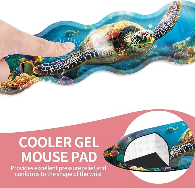 Large Gaming Mouse Pad Keyboard Wrist Rest Pad &amp Wrist Support Mousepad Set Stitched Edge Extended Non-Slip Base Memory Foam Desk Mat for Office HomeSwimming Sea Turtle