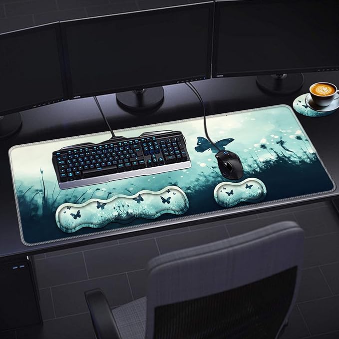 Keyboard Wrist Rest SetMemory Foam Wrist Support Mouse Pad31.5x11.8 Desk Mat for Comfortable Typing &amp Pain ReliefNon-Slip Base for Office &amp Home Use - Butterfly