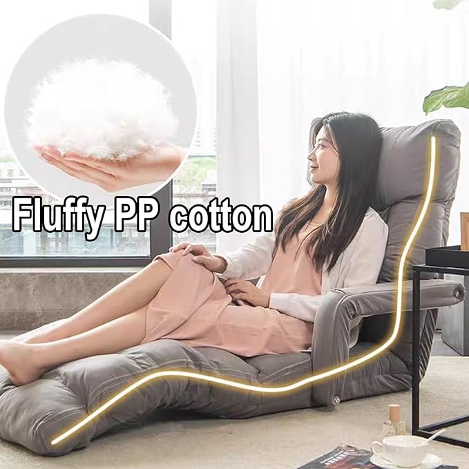 Floor Chair with Back Support and Arms Filled with High-Density Sponge and PP Cotton No Assembly is Required Sofa Chair 4 Parts Can Be Adjusted(White)