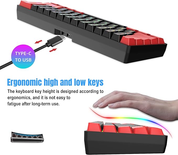 Snpurdiri 2.4G Wireless Gaming Keyboard and Mouse Combo Include Mini 60% Merchanical Feel Keyboard Ergonomic Vertical Feel Small Wireless Mouse(Red and Black)