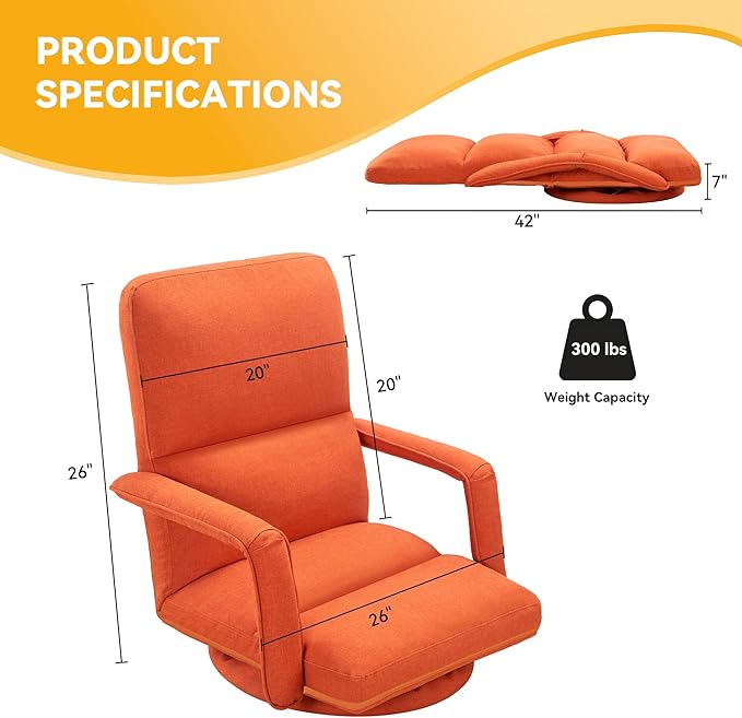 360 Degree Swivel Floor Gaming Chair with Back Support Padded Folding Gaming Sofa Chair with Adjustable Backrest Lazy Lounger Couch for E-Sports Reading Relaxing Watching TV