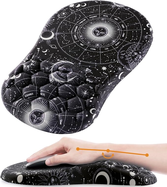 Mouse Pad Wrist Support Ergonomic Mouse Pad with Wrist Rest Comfortable Computer Mouse Pad for Laptop Pain Relief Mousepad with Non-Slip PU Base Sun Moon
