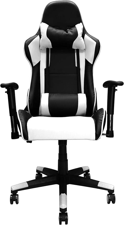 Nicer Furniture Racing Style Game Chair Reclining Gaming Chair Ergonomic Computer Chair for Gamer with Head Cushion and Adjustable Armrest (White)