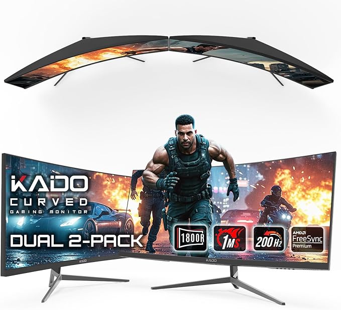 Kado Dual Gaming Monitor Setup - 2-Pack 30 Curved 1800R 21:9 Ultrawide 2560x1080 200Hz 1ms Computer Monitor Stacked Gaming Setup AMD FreeSync Premium VESA Mount HDMI DisplayPort Built-in Speakers