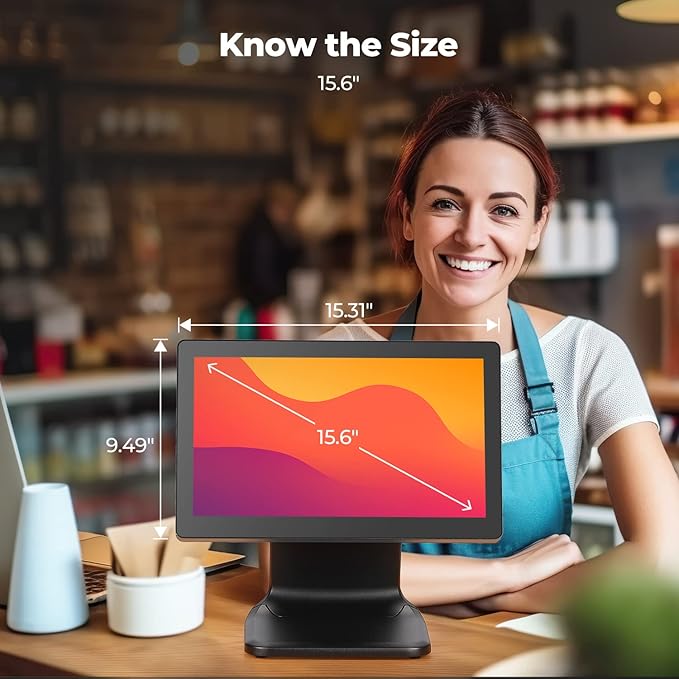 MUNBYN 15.6-inch POS Touchscreen Monitor Backlit LED Multi-Touch Screen Monitor HDMI/VGA Capacitive Screen Display True Flat Seamless for Retail Restaurant Bar No Driver Required 2Y Protection