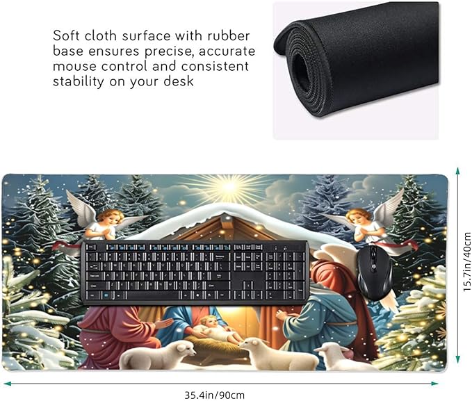 XXL Gaming Mouse Pad Extended (35.5X16) Nativity Scene Large Non-Slip Desk Mat Water-Resistant Keyboard Mousepad for Office &amp Home