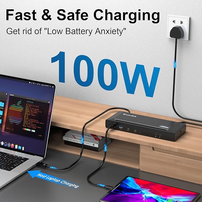 WAVLINK DisplayLink Laptop Docking Station - Dual Monitor 4K@60Hz 100W Charging for Thunderbolt 4/3 USB-C/A M1-M5 Mac/MacBook Neo Windows Chrome - 2HDMI 2DP 6 USB Ports LAN Audio