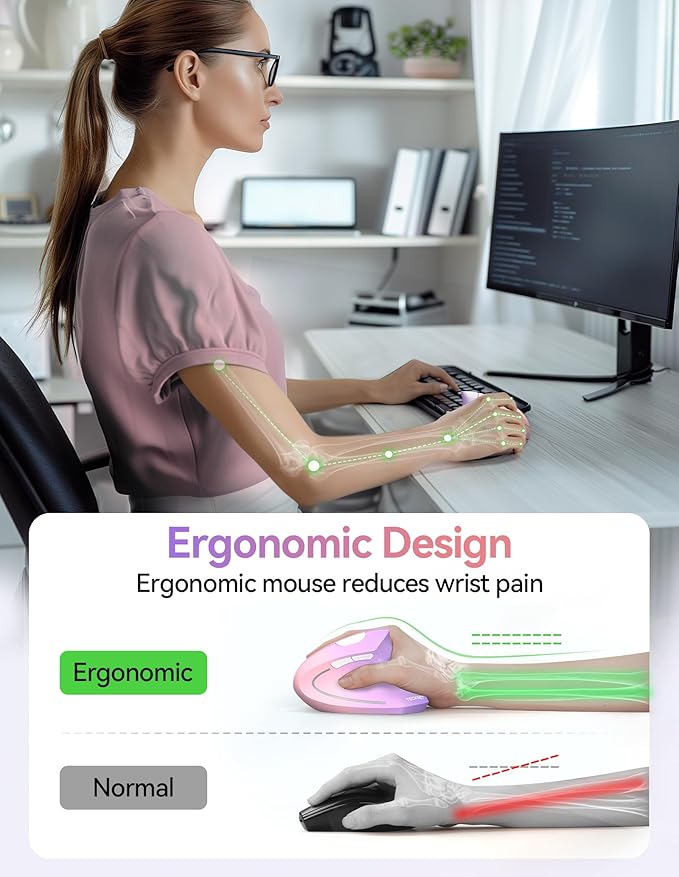 TECKNET Ergonomic Mouse Wireless Rechargeable Vertical Mouse for Carpal Tunnel Right Hand 4800 DPI 5 Adjustable Levels 2.4GHz with USB-A Receiver Silent Click for Laptop PC MacBook Desktop