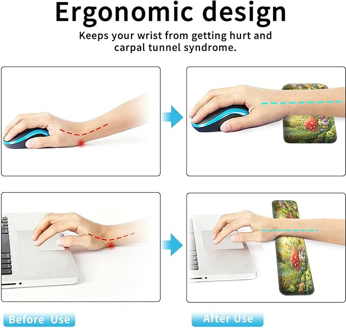 Large Gaming Mouse Pad + Memory Foam Ergonomic Keyboard Wrist Rest Support + Wrist Rest + Coaster Green Desk Decor Mat Stitched Edge Non Slip Desk Mat 4PC for Office &amp Home Cute Frog Kawaii