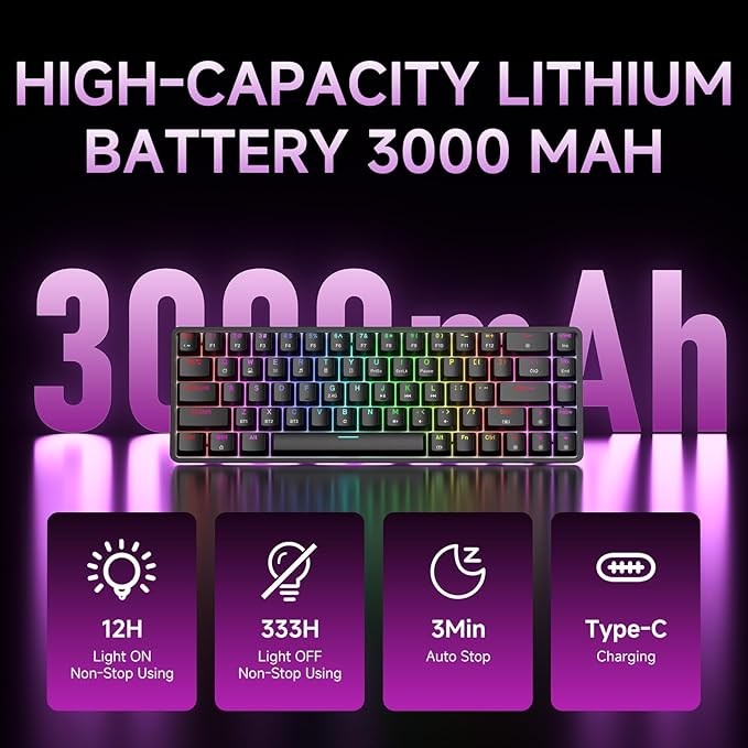 DIERYA DK68 Wireless Mechanical Keyboard 60% Gaming Keyboard with Blue Switch Triple Mode 2.4GHz/USB-C/BT5.0 RGB Backlit Anti-Ghosting Keys 68 Keys Portable Mini Wired Office Keyboard-Black