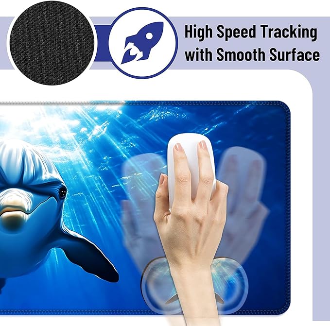 Large Mouse Pad and Keyboard Wrist Rest Desk Pad for Keyboard and Mouse 4-in-1 Large Gaming Mouse Pad with Wrist Support Desk Mat for Home Office Study GameDolphin in Ocean