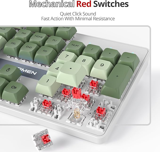 Owpkeenthy Full Size Green Mechanical Gaming Keyboard with Number Pad Wired 100% Office NKRO Keyboard RGB Backlit 104 Keys with Red Switch for PC Gamer (104 Matcha)