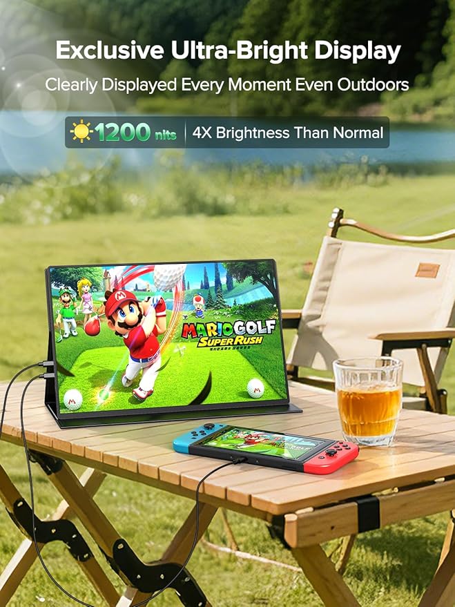 Newsoul 4K Portable Monitor 1200Nits Ultra Bright 16'' Laptop Monitor 2000:1 Contrast Fast IPS Matte Screen with USB-C HDMI VESA Slim External Screen for Laptop/Phone/Game Console/Office/Travel