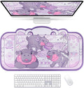 BelugaDesign Baby Hippo Desk Mat | Kawaii Cute Anime Pygmy Zoo Animal | Cartoon Keyboard PC Laptop Pastel Large Gaming Setup Accessories Mouse Pad | Machine Washable Blotter Protector Purple Gray