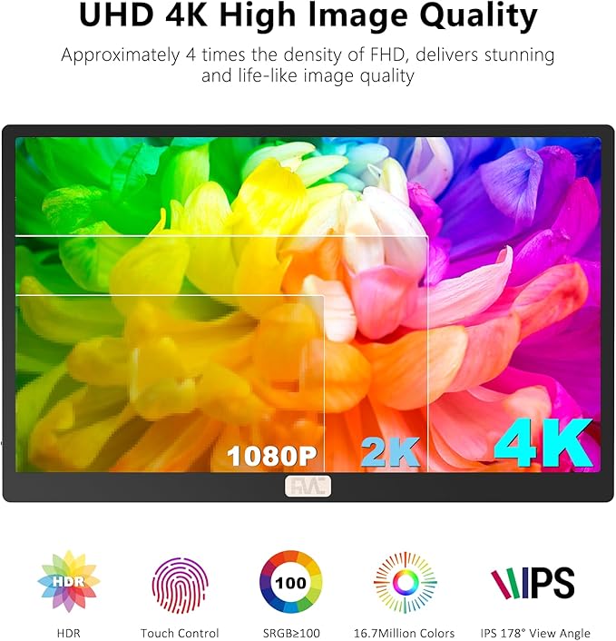 15.6 Inch 4K Touchscreen Portable Monitor UHD IPS Touch External Second Screen USB C HDMI for Laptop Mac Phone Xbox PS5 Switch (15.6 4K)