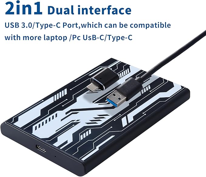 Plicnla Portable External Hard Drive 500GBUSB 3.0 USB-C Storage Expansion for PC Mac Desktop Laptop PS4/5 Xbox One X/S Xbox 360 (Cyberpunk)