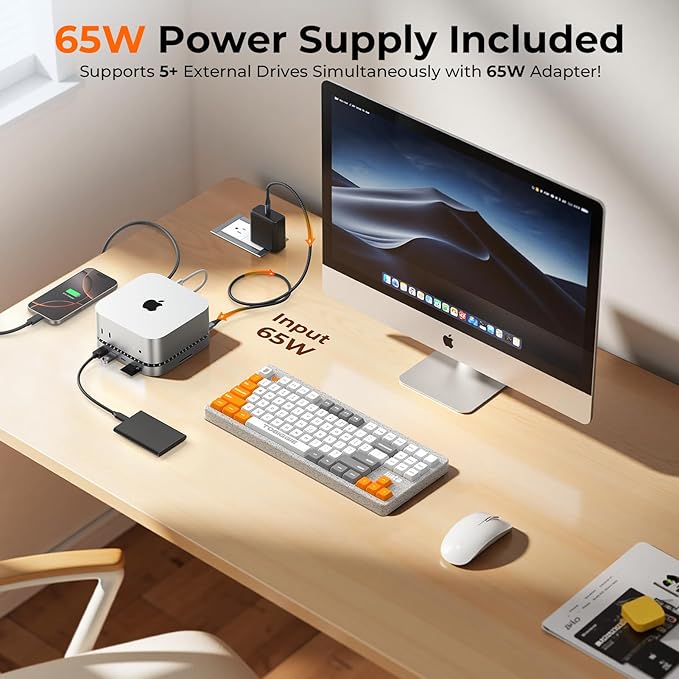 RayCue 40G Mac mini M4 Dock &amp Stand with 8T NVMe SSD Enclosure2X USB-A 3.2 10Gbps USB-C 3.2 10Gbps SD/TF 4.0 65W Power8K DP Video Interface 3.5mm Audio- Ultimate Mac mini M4 Accessories &amp