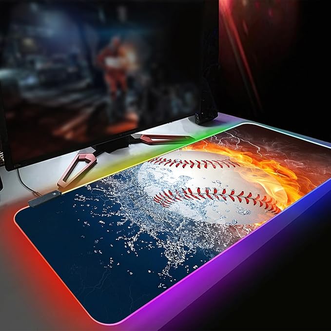 XL RGB Gaming Mouse Pad with 14 Light Modes - Light Up Gamer Mouse Pad31.5 x 11.8in Non-Slip Baseball Style Led Large Gamer MousepadBlack Long Glowing Gaming Accessories for DeskWaterproof