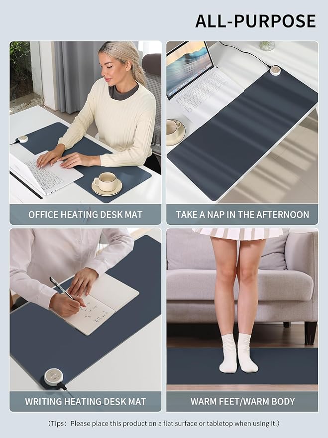Heated Mouse Pad Hand Warmers Electric Warm Office Desk Mat 31.5 x 13 3 Control Levels Temperature 3 Hours Auto Shut-Off Suitable for Home/Offices Computer Keyboard Pads (Navy Blue)