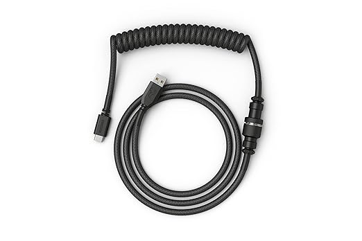 Glorious Coiled Keyboard Cable – Coiled USB C Cable Artisan Braided Cables for Mechanical Gaming Keyboard Coiled Cable -Custom Keyboard Cable (Black)